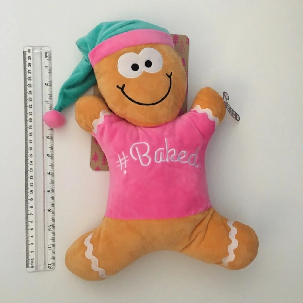 NEW Dog Toy Pink Plush Gingerbread Man Squeaker Christmas Baking Theme “#Baked”
